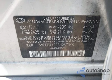 2011 Hyundai Sonata Gls из США, поврежденный, VIN 5NPEB4AC0BH267046